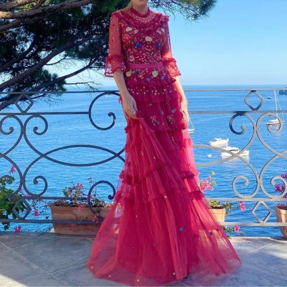 BHLDN Needle and Thread Red Pandora maxi dress gown xs small 2 4 - Picture 11 of 12